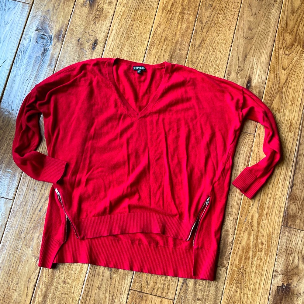 Express red sweater with zippers